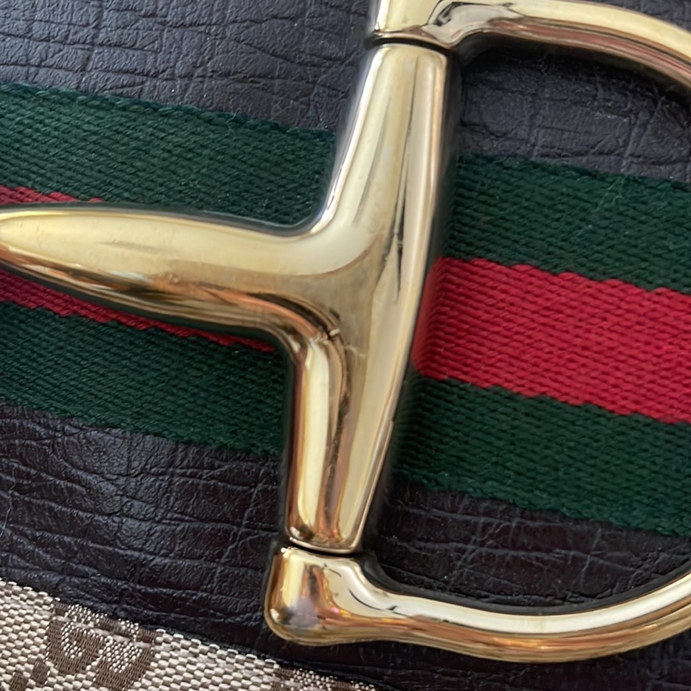 Gucci Brown GG Canvas Shoulder Bag with Red & Green Web and Gold Hardware - Picture 3 of 16